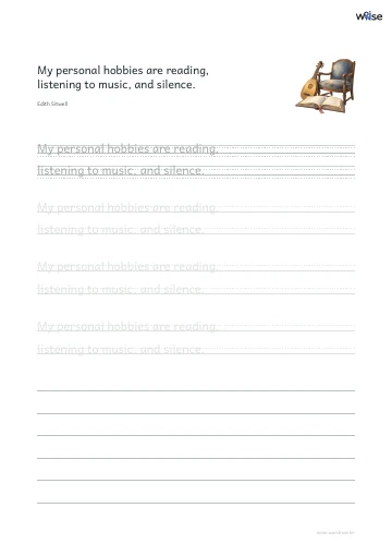 영어 따라쓰기 PDF 첫 페이지: My personal hobbies are reading, listening to music, and silence.