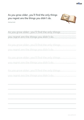 영어 따라쓰기 PDF 첫 페이지: As you grow older, you'll find the only things you regret are the things you didn't do.