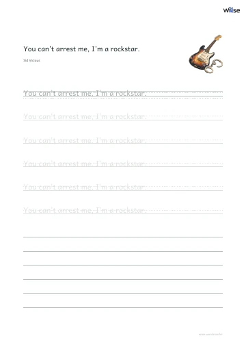 영어 따라쓰기 PDF 첫 페이지: You can't arrest me, I'm a rockstar.