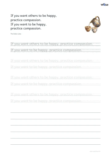 영어 따라쓰기 PDF 첫 페이지: If you want others to be happy, practice compassion. If you want to be happy, practice compassion.