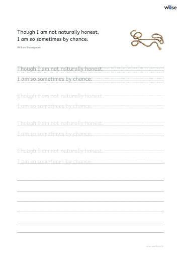 영어 따라쓰기 PDF 첫 페이지: Though I am not naturally honest, I am so sometimes by chance.