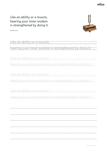 영어 따라쓰기 PDF 첫 페이지: Like an ability or a muscle, hearing your inner wisdom is strengthened by doing it.