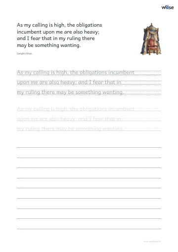 영어 따라쓰기 PDF 첫 페이지: As my calling is high, the obligations incumbent upon me are also heavy; and I fear that in my ruling there may be something wanting.