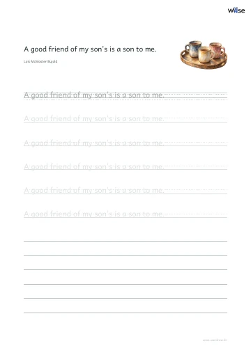 영어 따라쓰기 PDF 첫 페이지: A good friend of my son's is a son to me.