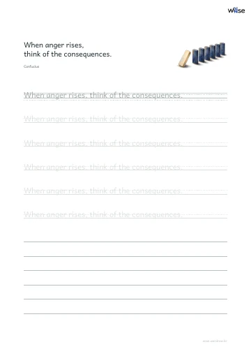 영어 따라쓰기 PDF 첫 페이지: When anger rises, think of the consequences.