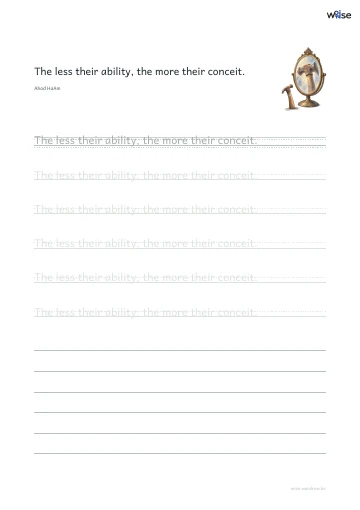 영어 따라쓰기 PDF 첫 페이지: The less their ability, the more their conceit.