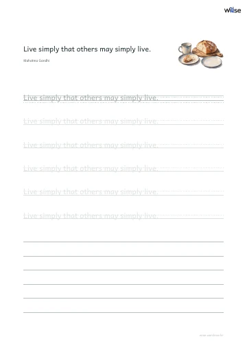 영어 따라쓰기 PDF 첫 페이지: Live simply that others may simply live.