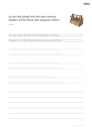 영어 따라쓰기 PDF 첫 페이지: As we look ahead into the next century, leaders will be those who empower others.