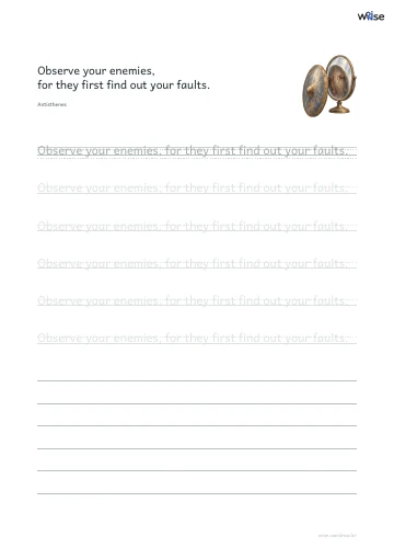 영어 따라쓰기 PDF 첫 페이지: Observe your enemies, for they first find out your faults.