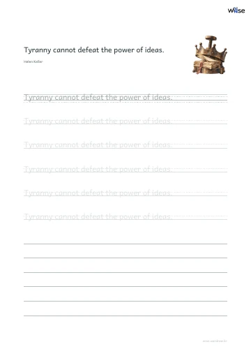 영어 따라쓰기 PDF 첫 페이지: Tyranny cannot defeat the power of ideas.