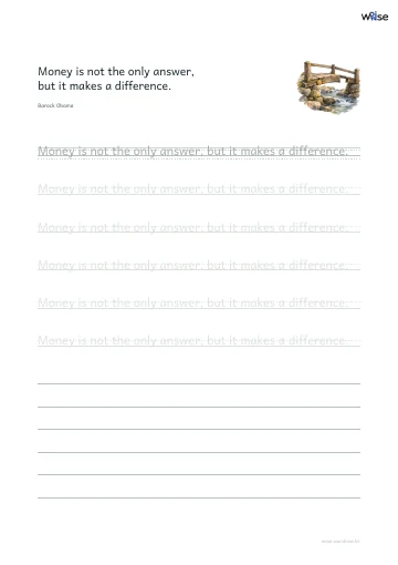 영어 따라쓰기 PDF 첫 페이지: Money is not the only answer, but it makes a difference.