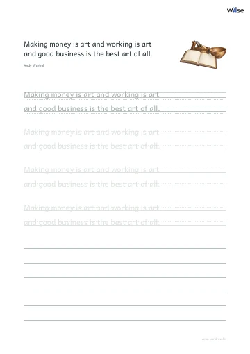 영어 따라쓰기 PDF 첫 페이지: Making money is art and working is art and good business is the best art of all.