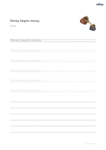 영어 따라쓰기 PDF 첫 페이지: Money begets money.