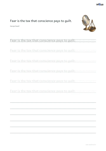 영어 따라쓰기 PDF 첫 페이지: Fear is the tax that conscience pays to guilt.