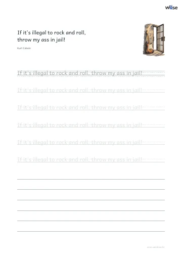 영어 따라쓰기 PDF 첫 페이지: If it's illegal to rock and roll, throw my ass in jail!