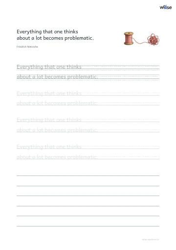 영어 따라쓰기 PDF 첫 페이지: Everything that one thinks about a lot becomes problematic.