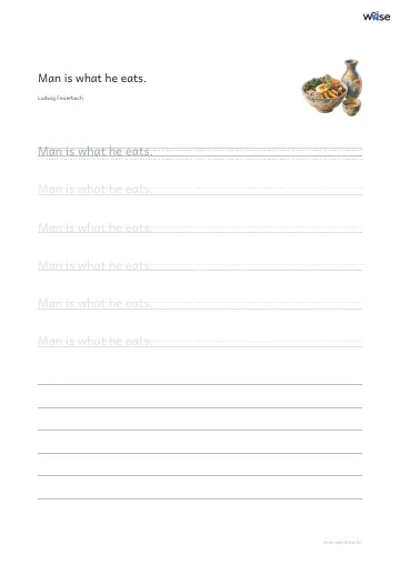 영어 따라쓰기 PDF 첫 페이지: Man is what he eats.