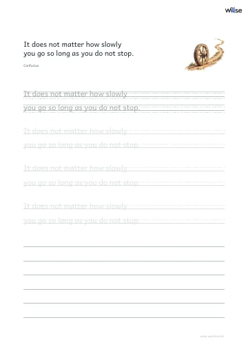 영어 따라쓰기 PDF 첫 페이지: It does not matter how slowly you go so long as you do not stop.