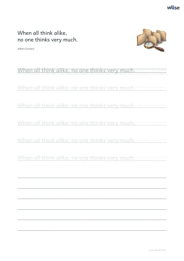 영어 따라쓰기 PDF 첫 페이지: When all think alike, no one thinks very much.