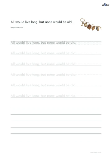 영어 따라쓰기 PDF 첫 페이지: All would live long, but none would be old.