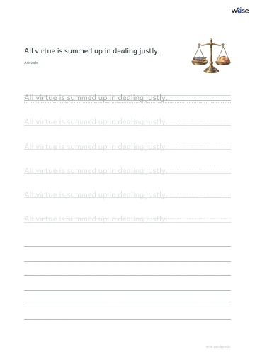 영어 따라쓰기 PDF 첫 페이지: All virtue is summed up in dealing justly.