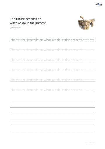 영어 따라쓰기 PDF 첫 페이지: The future depends on what we do in the present.