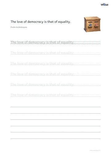 영어 따라쓰기 PDF 첫 페이지: The love of democracy is that of equality.