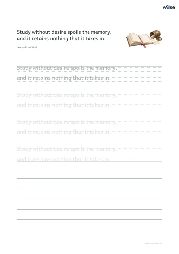 영어 따라쓰기 PDF 첫 페이지: Study without desire spoils the memory, and it retains nothing that it takes in.