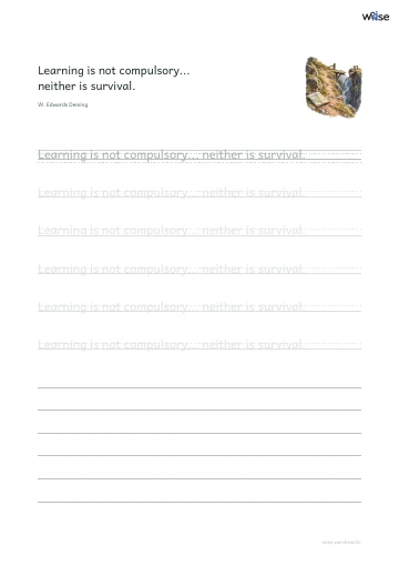 영어 따라쓰기 PDF 첫 페이지: Learning is not compulsory... neither is survival.