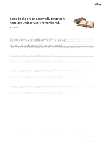 영어 따라쓰기 PDF 첫 페이지: Some books are undeservedly forgotten; none are undeservedly remembered.
