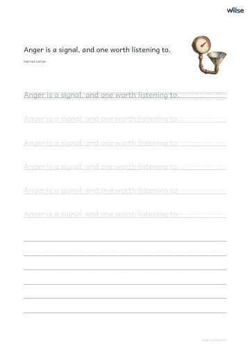 영어 따라쓰기 PDF 첫 페이지: Anger is a signal, and one worth listening to.