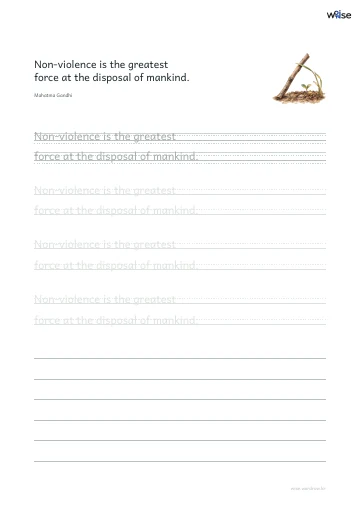 영어 따라쓰기 PDF 첫 페이지: Non-violence is the greatest force at the disposal of mankind.