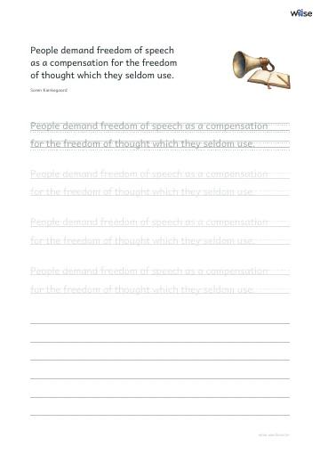 영어 따라쓰기 PDF 첫 페이지: People demand freedom of speech as a compensation for the freedom of thought which they seldom use.