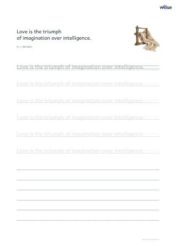 영어 따라쓰기 PDF 첫 페이지: Love is the triumph of imagination over intelligence.