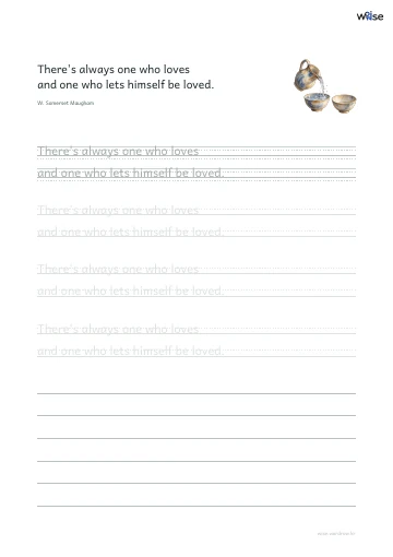 영어 따라쓰기 PDF 첫 페이지: There's always one who loves and one who lets himself be loved.