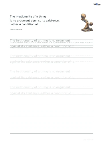 영어 따라쓰기 PDF 첫 페이지: The irrationality of a thing is no argument against its existence, rather a condition of it.