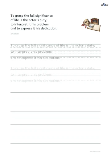 영어 따라쓰기 PDF 첫 페이지: To grasp the full significance of life is the actor's duty; to interpret it his problem; and to express it his dedication.