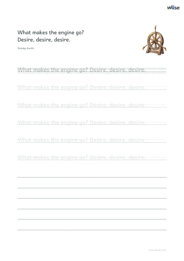 영어 따라쓰기 PDF 첫 페이지: What makes the engine go? Desire, desire, desire.