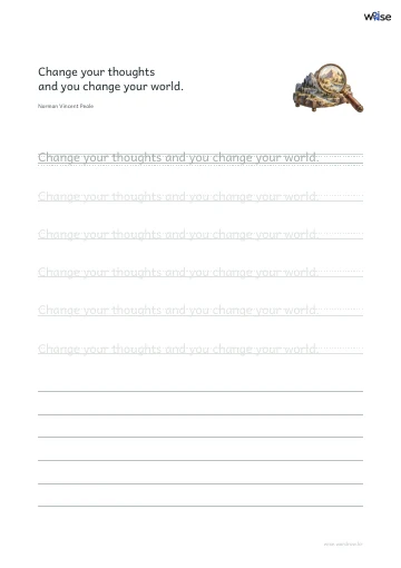 영어 따라쓰기 PDF 첫 페이지: Change your thoughts and you change your world.