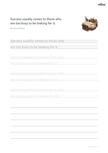 영어 따라쓰기 PDF 첫 페이지: Success usually comes to those who are too busy to be looking for it.