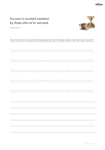 영어 따라쓰기 PDF 첫 페이지: Success is counted sweetest by those who ne'er succeed.