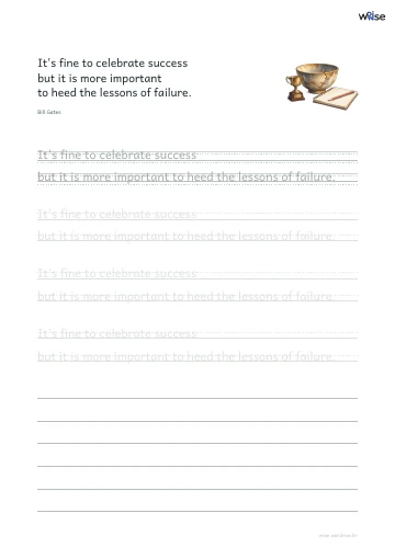 영어 따라쓰기 PDF 첫 페이지: It's fine to celebrate success but it is more important to heed the lessons of failure.
