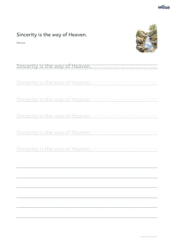 영어 따라쓰기 PDF 첫 페이지: Sincerity is the way of Heaven.