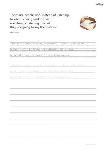 영어 따라쓰기 PDF 첫 페이지: There are people who, instead of listening to what is being said to them, are already listening to what they are going to say themselves.
