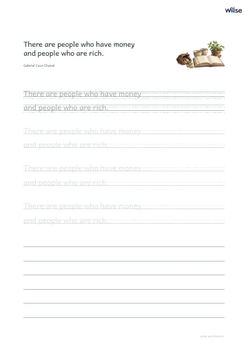 영어 따라쓰기 PDF 첫 페이지: There are people who have money and people who are rich.
