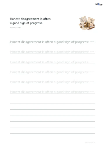영어 따라쓰기 PDF 첫 페이지: Honest disagreement is often a good sign of progress.