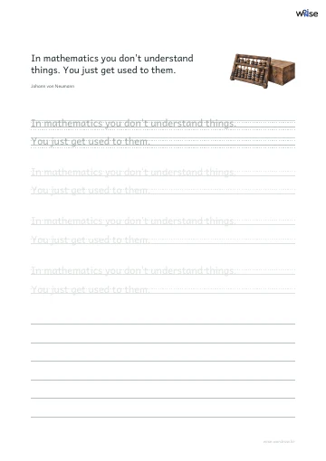영어 따라쓰기 PDF 첫 페이지: In mathematics you don't understand things. You just get used to them.