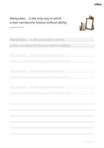 영어 따라쓰기 PDF 첫 페이지: Martyrdom... is the only way in which a man can become famous without ability.
