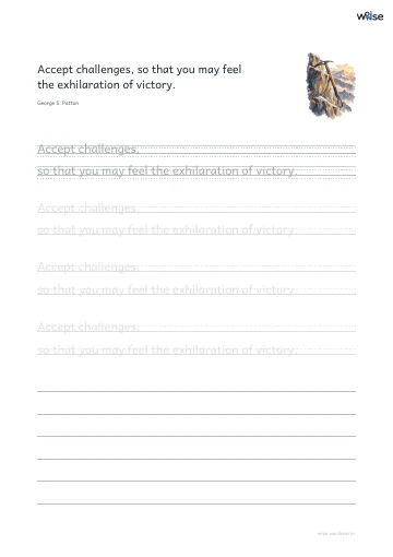 영어 따라쓰기 PDF 첫 페이지: Accept challenges, so that you may feel the exhilaration of victory.
