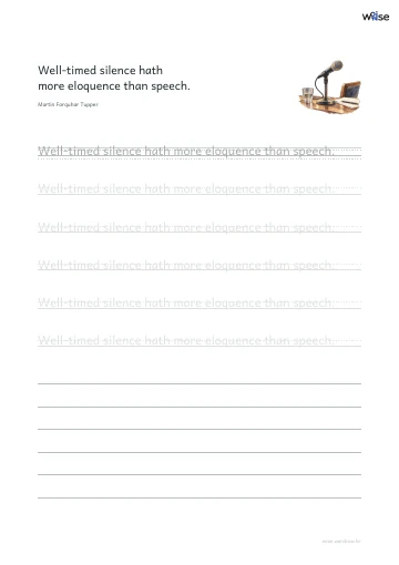 영어 따라쓰기 PDF 첫 페이지: Well-timed silence hath more eloquence than speech.